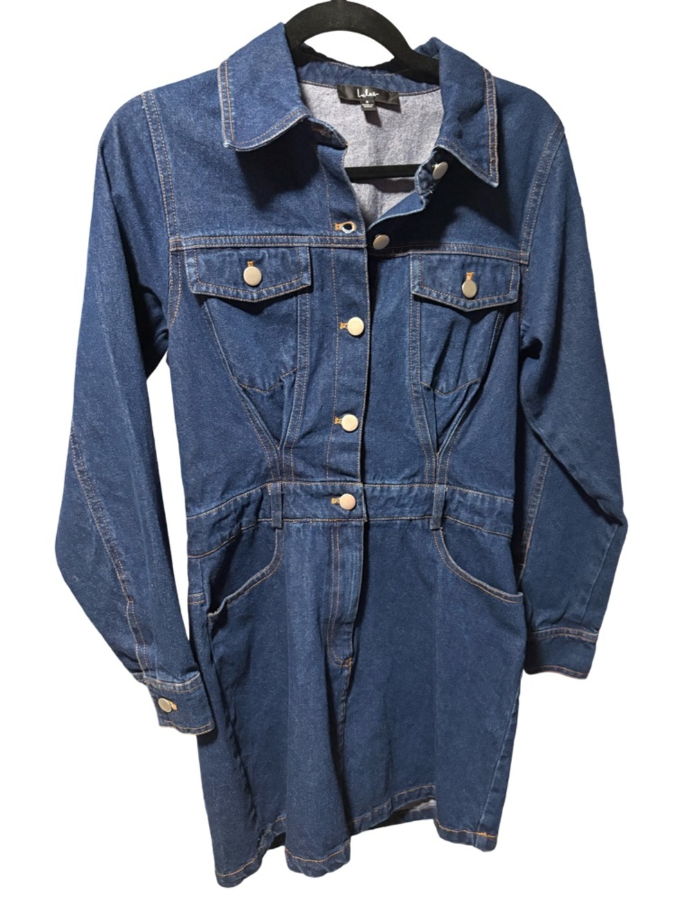 Lulus Long Sleeve Denim Button Front Mini Dress S Blue